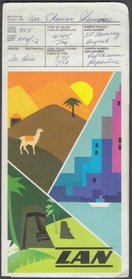 LAN Linea Aerea Internacional de Chile flown tcket wrapper BUE-NYC 1968