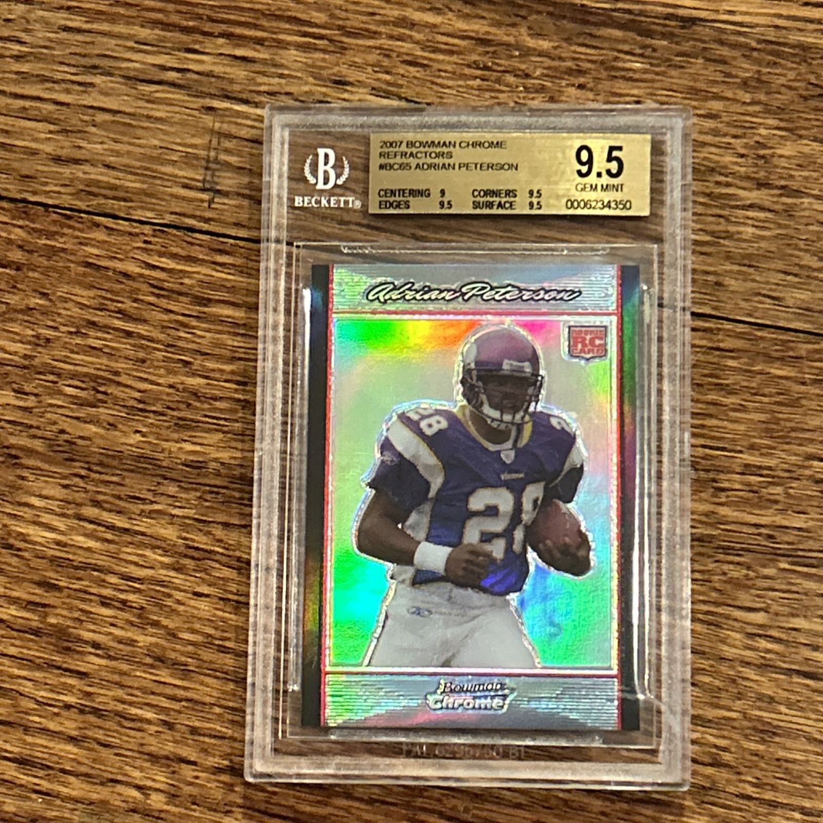2007 BOWMAN CHROME REFRACTOR #BC65 ADRIAN PETERSON ROOKIE RC BGS 9.5
