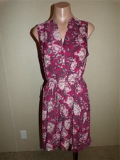 Ann Taylor Loft Pink Red White Floral Dress Size Small Womens Belted Sleeveless