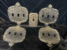 FIVE MCM LIGHTSWITCH PLATES GOLD COLORED