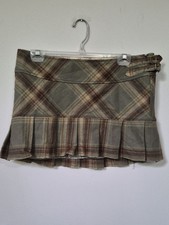 90s Y2K Abercrombie Fitch Wool Plaid Pleated Micro Mini Skirt Buckle Detail