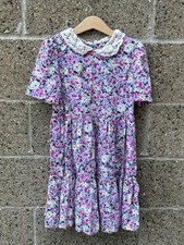 Vintage Girls Kids Floral Midi Dress 90s Grunge Peter Pan Collar Rayon Size 6x