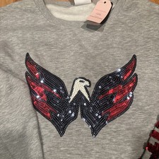 NHL Hockey Official Washington Capitals Sequin Crewneck Pullover Med NWT