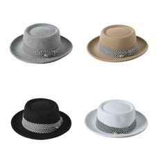 Mens Women Fedora Hat Classic Panama Jazz Flat Top Hat Pork Pie Hat for Winter