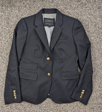 J Crew Blazer Jacket Flannel Wool Blend Gold Button Schoolboy Black Womens 4