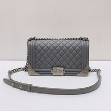 Chanel Medium Boy Flap Grey Quilted Calfskin Silver HW Shoulder Bag Auth