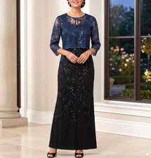  99 Alex Evenings Petite Wedding, Party, Cocktail, Evening Jacket Size: 6P Navy