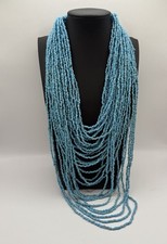 Blue Turquoise Seed Beaded Multi Strand Necklace 20  Layered Stone Jewelry