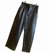 Womens M Black Faux Leather Cargo Pants Wide Leg Elastic Waist Streetwear