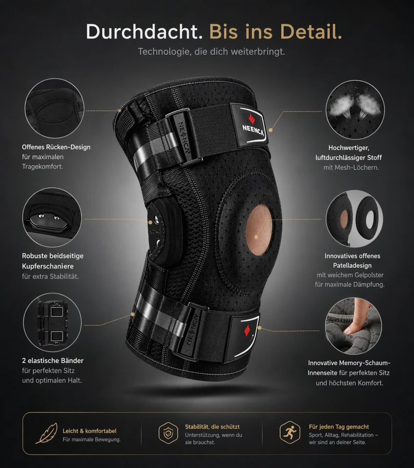 NEENCA Kniebandage – Stabil & schmerzlindernd bei Sport, Arthritis & Meniskus - Bild 3 von 4