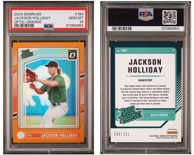 2024 PANINI DONRUSS JACKSON HOLLIDAY OPTIC ORANGE /199 ORIOLES RC POP 2 PSA 10