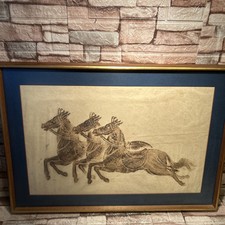 Thai Temple Charcoal Rubbing Rice Paper Art Horses