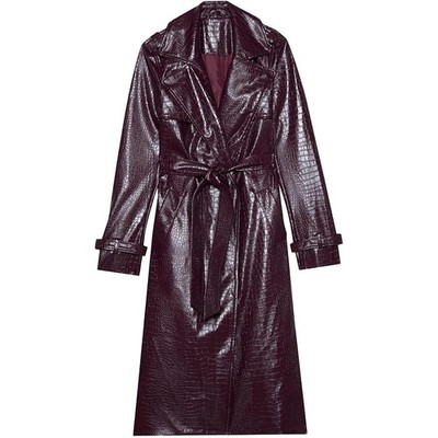 Womens Long Leather Jacket Trench Coat with Belt | Womens Long Leather Jackets