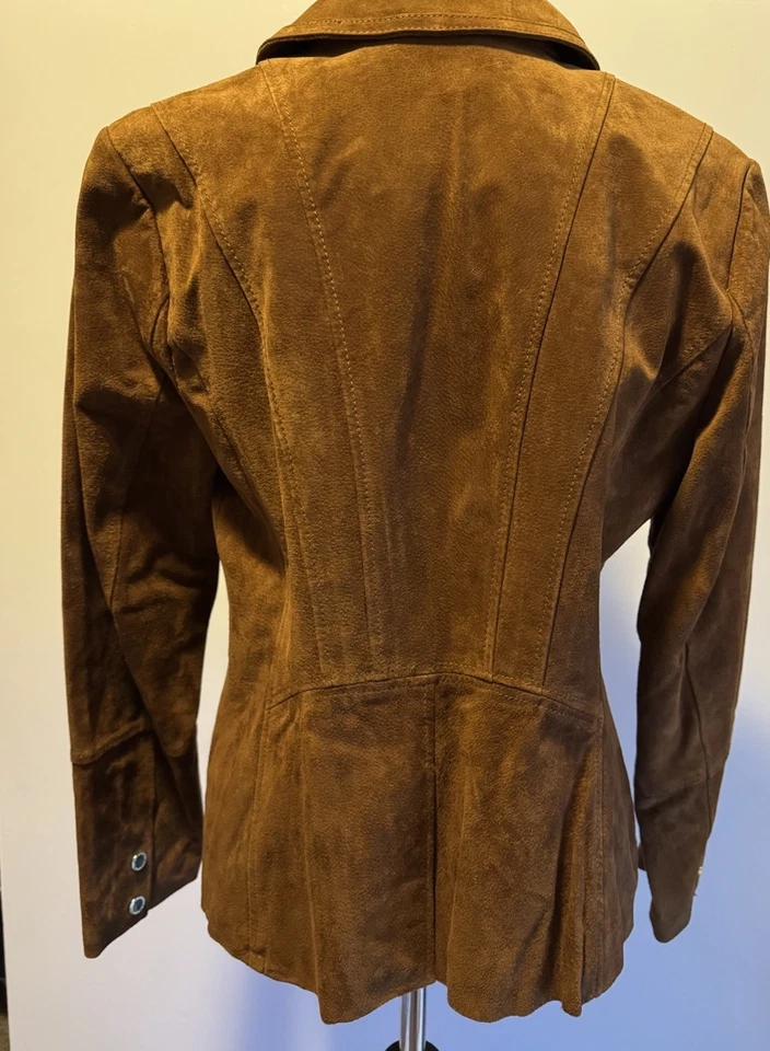 Isaac Mizrahi Motocicleta 100% Gamuza Cuero Chaqueta Marrón Talla 10 Mujer Abrigo Foto 4 de 4