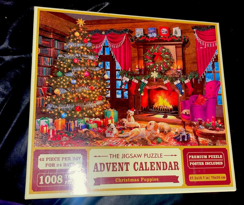 The Jigsaw Puzzle Advent Calendar Christmas Puppies 1008 Total Pieces 27.5×19.7"