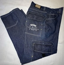 34X29 Vintage Culture Jeans Mens Blue Denim Baggy Cargo Skater Y2K Pants S-62