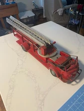 Vintage 50's Doepke Rossmoyne Model Toys Aerial Ladder Fire Truck Pressed Steel