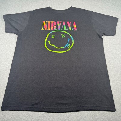 Nirvana Shirt Adult Extra Extra Large Black Smiley Face Rock Band Tour Mens