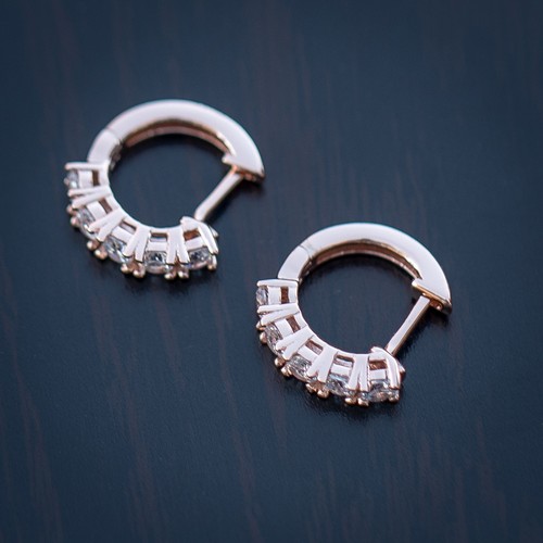 Rose Gold Plated Small Unisex Sterling Silver Iced Solitaire Cz Hoop Earrings - Picture 3 of 5