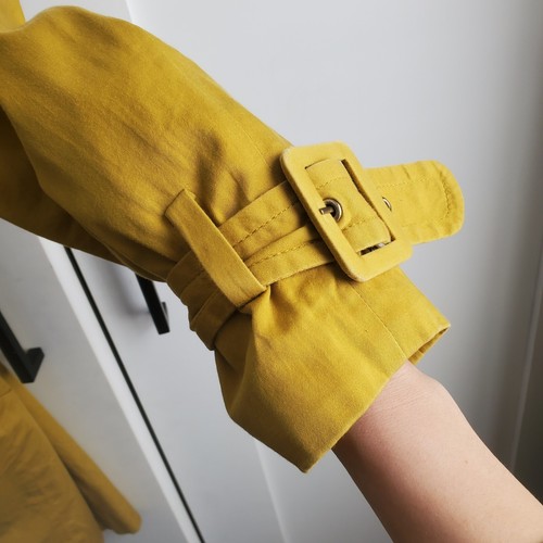 ELLE Women Trench Coat Jacket Lime Green Ruffle Front Siz M Pockets Zip Up Lined - Picture 3 of 7