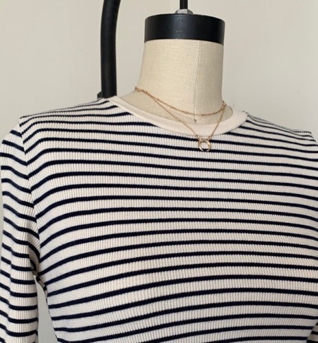 Brandy Melville Cream Navy Striped Santana Long Sleeve Ribbed NWOT - Picture 4 of 5
