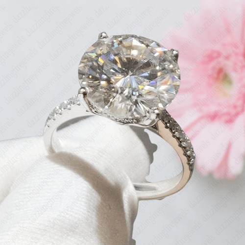 3.56 TCW Round Cut Moissanite Big Stone Engagement Ring 14k White Gold Plated