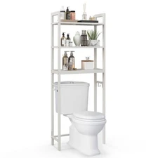Over-The-Toilet Storage Shelf Space Saving Metal Bathroom Organizer Hooks Stand