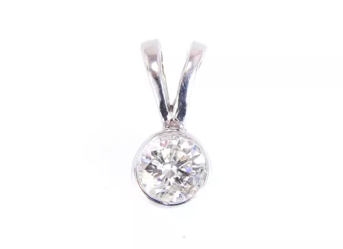 Diamond Solitaire Pendant .50 Carat Mined RBC Bezel Set 14K White Gold