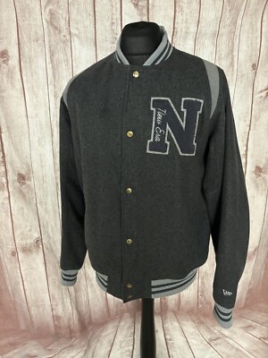 New Era Graue Varsity Bomberjacke Medium Herren Wolle Druckknopf