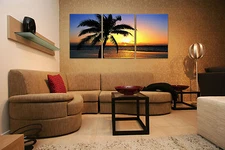 SUNRISE/PALM TREE mounted fiberboard canvas wall art print/better than stretched