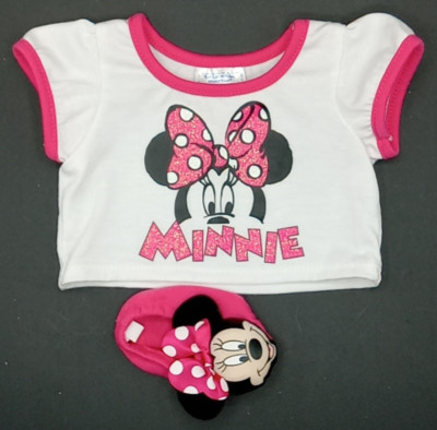 Build a Bear Disney Minnie Mouse Shirt White Pink Glitter Graphic 1 Slipper 2014