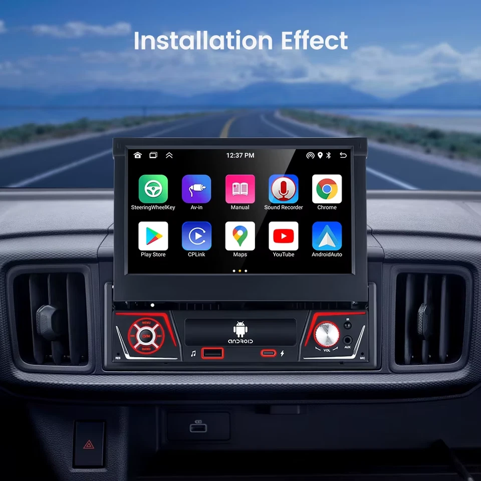 1 din autoradio Android Carplay Auto Universale 7 IPS schermo retrattile - Immagine 2 di 4