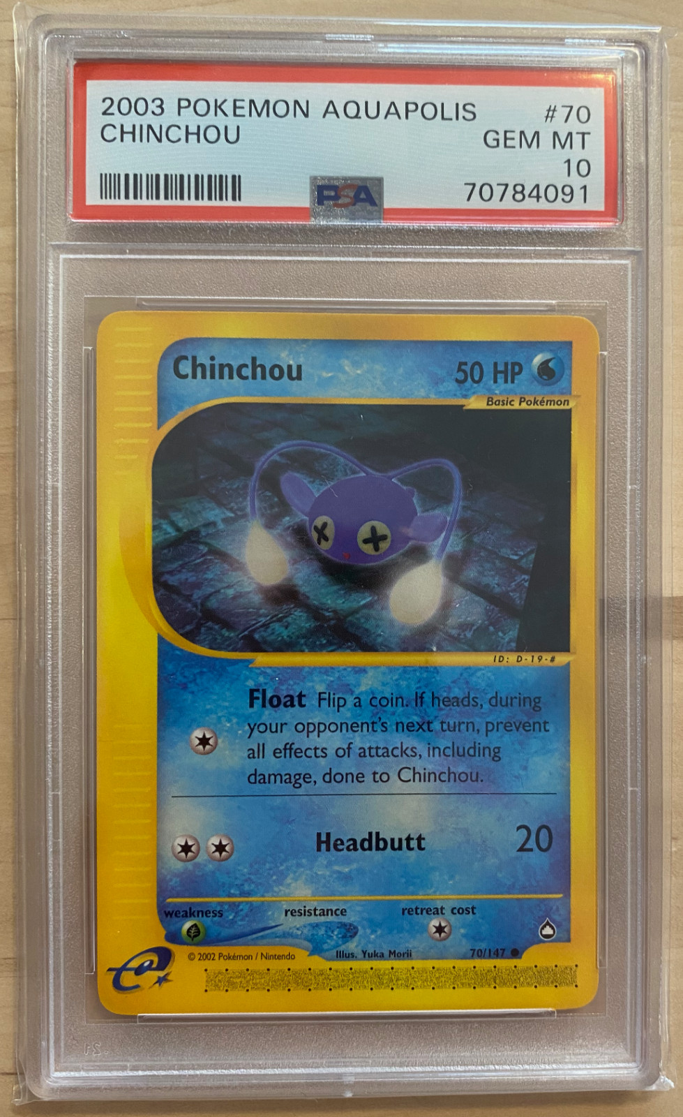 PSA 10 Pokemon Chinchou Aquapolis #70/147 Regular ill. Yuka Morii