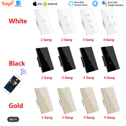 Tuya WIFI Smart Wall Light Touch Glass Panel Switch App Voice Control