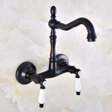 Black Oil Rubbed Brass Kitchen Faucet Bathroom Sink Mixer Tap Wall Mount snf837