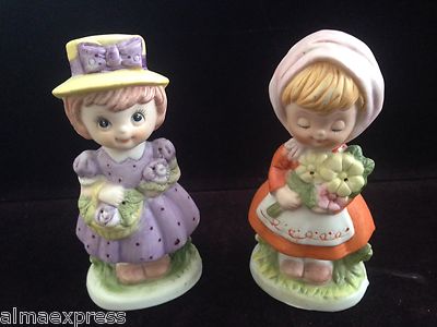 CMA Inc 1980 Purple & Orange Dress - Lot of 2 Porcelain Girl Figurines