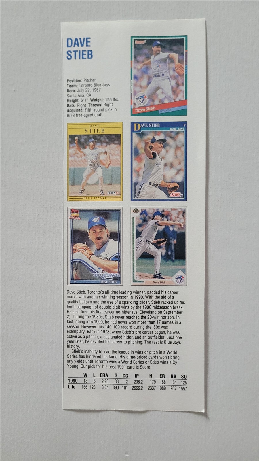 Dave Stieb & Phil Stephenson 1991 Baseball Publication International