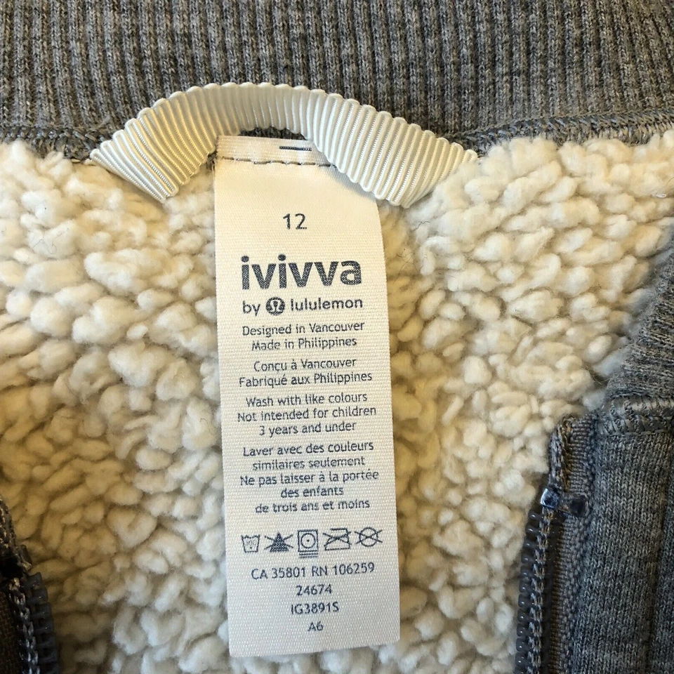 Sudadera Ivivva Lululemon Sherpa Forrada Cremallera Talla 12 Gris Manga Larga Bolsillos Foto 3 de 4
