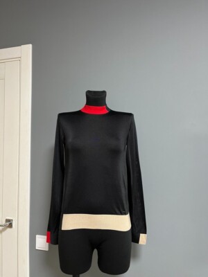 Akris Mock Neck Silk Knit Sweater Top Black Size 40 Us 4 Uk 8