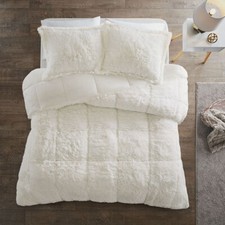 NEW SNUGGLY COZY ULTRA SOFT PLUSH WHITE SHAGGY FUR MODERN COMFORTER SET