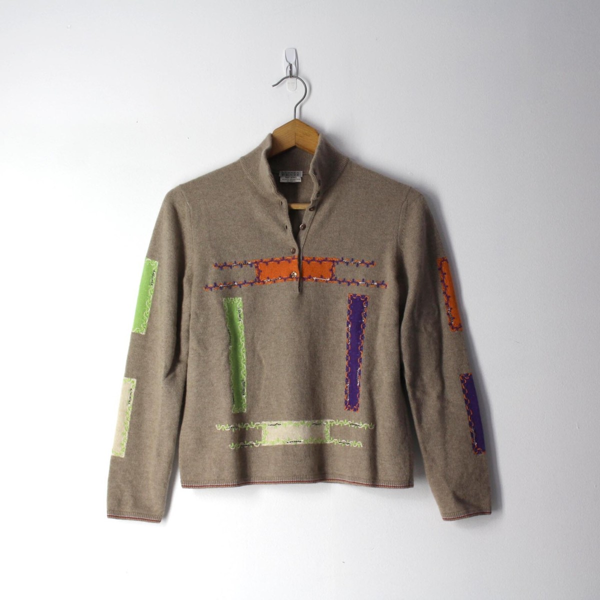 Andrea FENZI made Italy embroidered abstract sweater wool