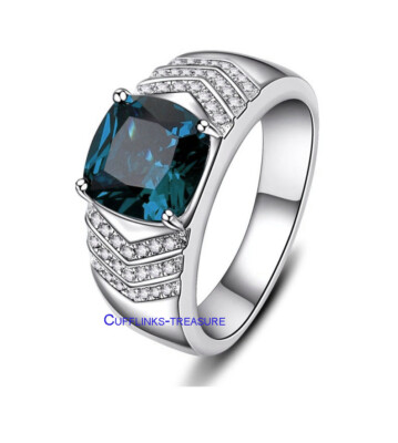 Natural London Blue topaz & CZ Gemstones 925 sterling Silver Ring For ...