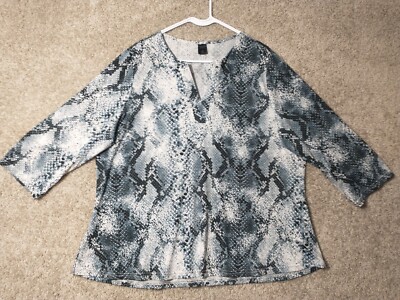 Madison Lily Shirt Womens 2X White Black Snake Skin Long Sleeve Casual Ladies