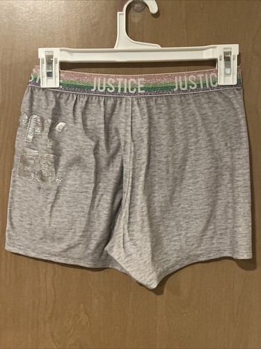 Girls Justice Shorts- Happy Vibes Sparkle Logo Band Size 12 grey - Picture 3 of 5