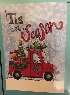 TIS THE SEASON red pick up Winter Christmas small garden art flag 12.5'' x 18'' 