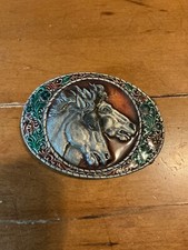 Indiana Metal Craft 1981 Horse Stallion Heads Belt Buckle X49
