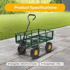 880 Lbs Garden Carts Heavy-Duty Yard Mesh Wagon Cart Steel Lawn Utility Cart