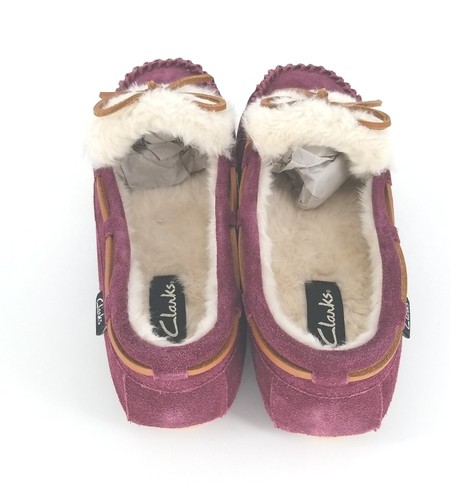 5376 Clarks Womens Folded Tongue Moccasin Slippers Burgundy Size 8M US - Picture 8 of 9