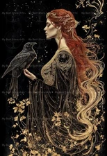 MORRIGAN ART PRINT, Witchy Gothic Poster, Celtic Goddess Pagan Wall Decor Crow