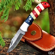 Navaja de bolsillo de acero Damasco hecha a mano | Mango de bandera de EE. UU. | Cuchillo personalizado
